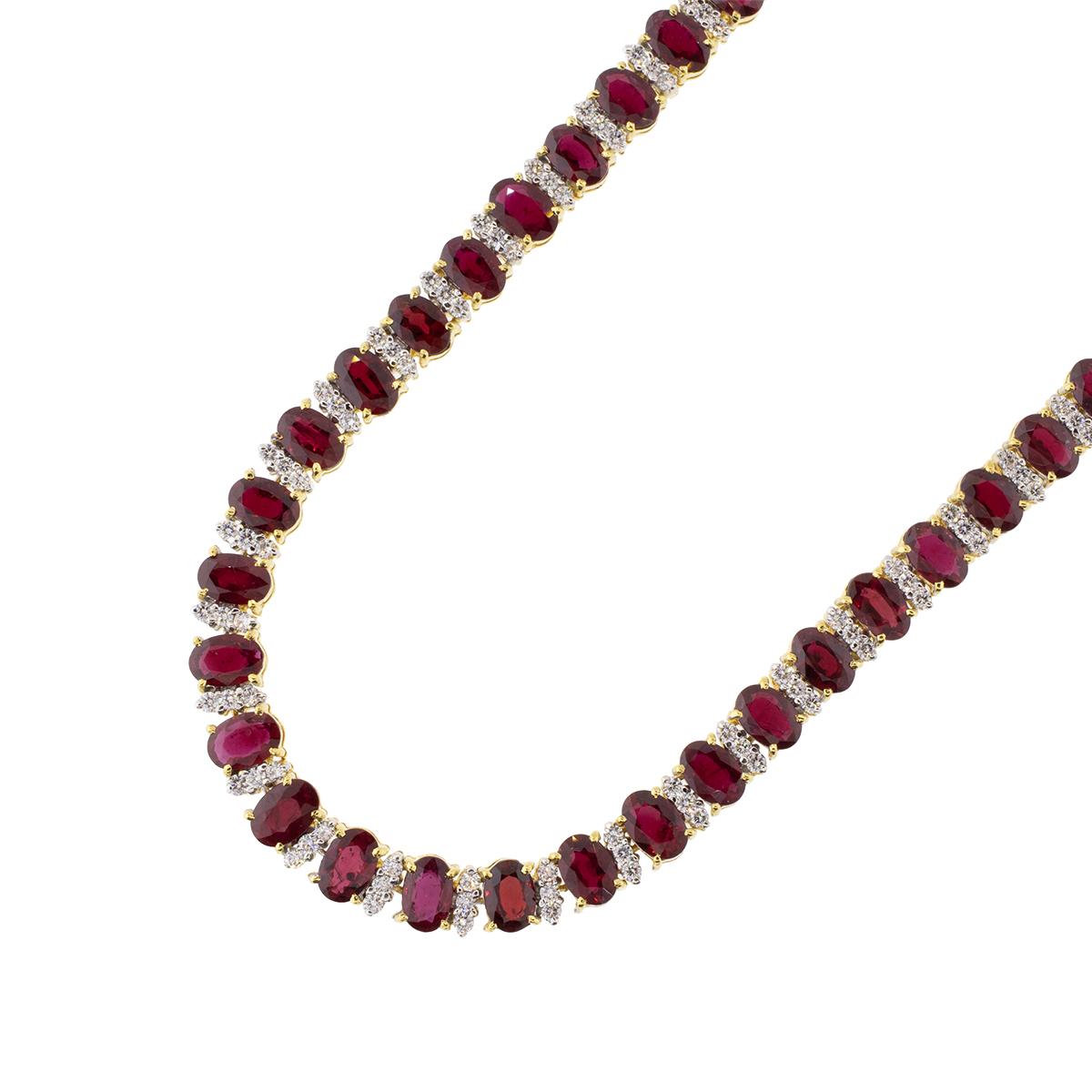 18k Gold 34.66ctw Ruby and Diamond Necklace