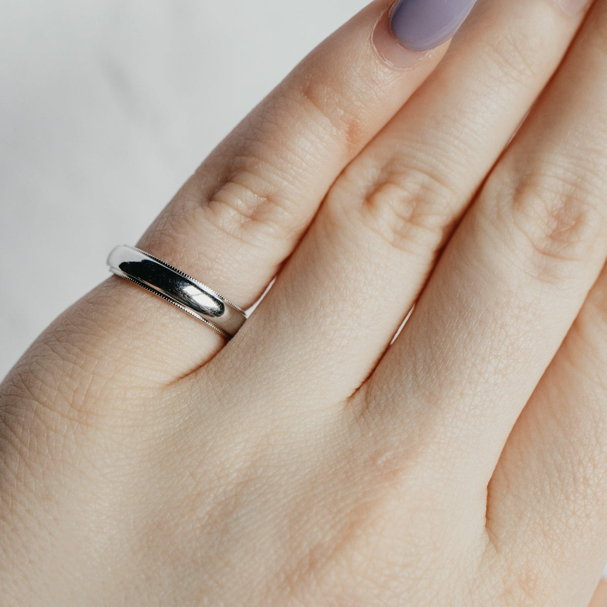 Milgrain 14K White Gold Wedding Band -