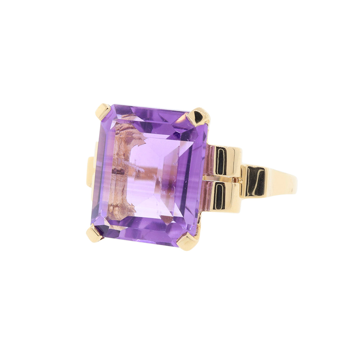 14K Yellow Gold Emerald Cut Amethyst Ring