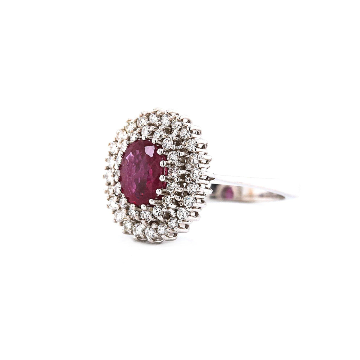 White Gold Natural Ruby & Diamond Double Halo Ring