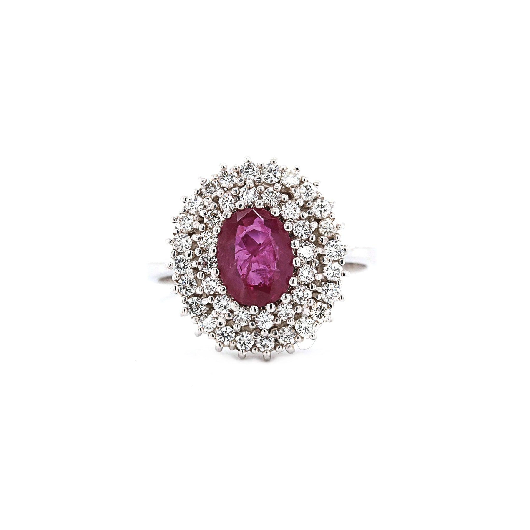 White Gold Natural Ruby & Diamond Double Halo Ring