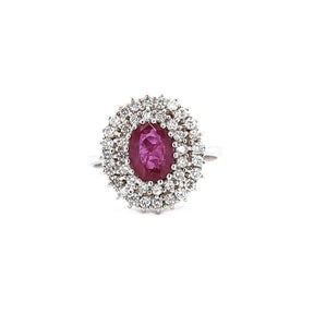 White Gold Natural Ruby & Diamond Double Halo Ring