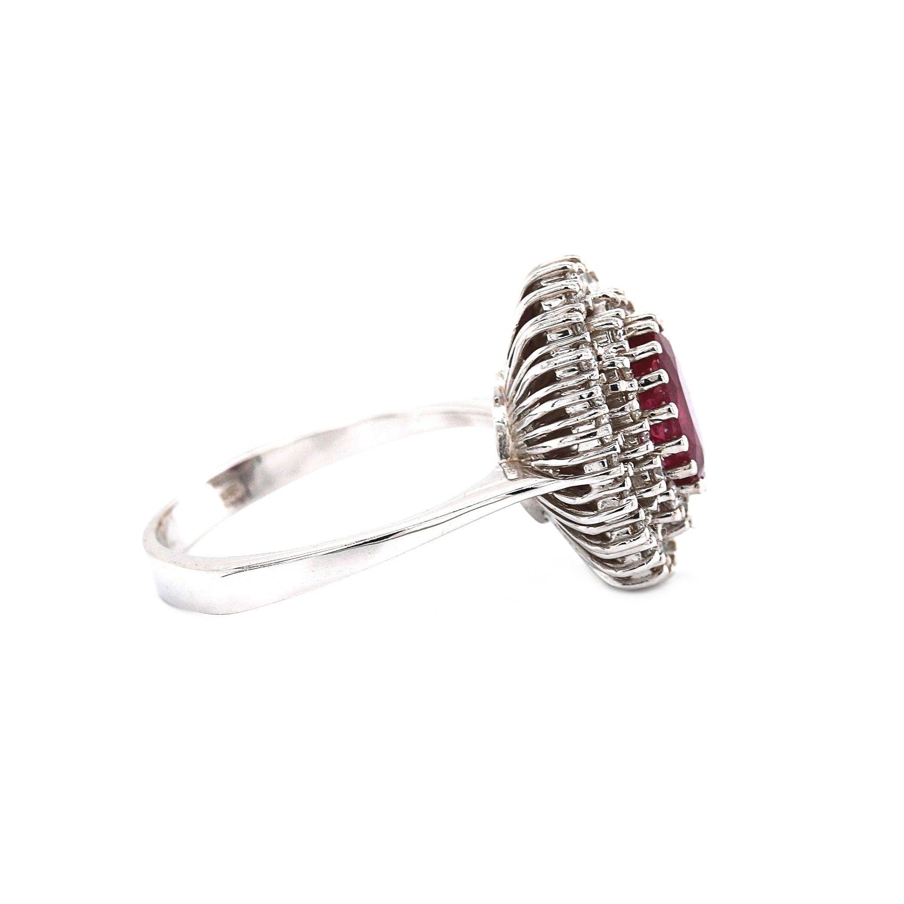 White Gold Natural Ruby & Diamond Double Halo Ring