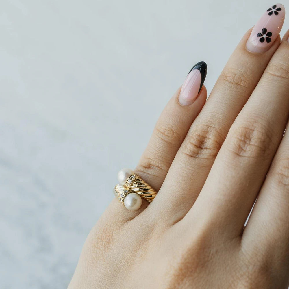 Akoya Pearl and Diamond Bypass Ring