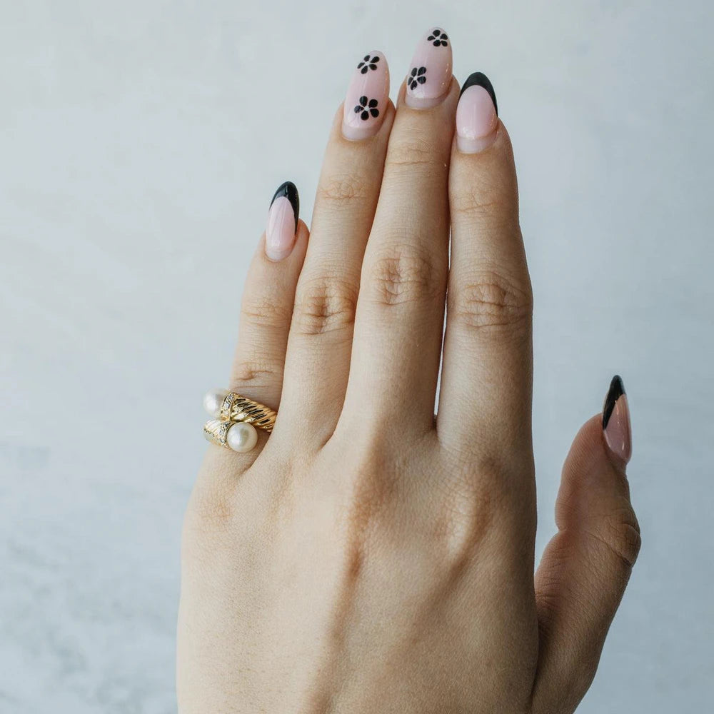 Akoya Pearl and Diamond Bypass Ring