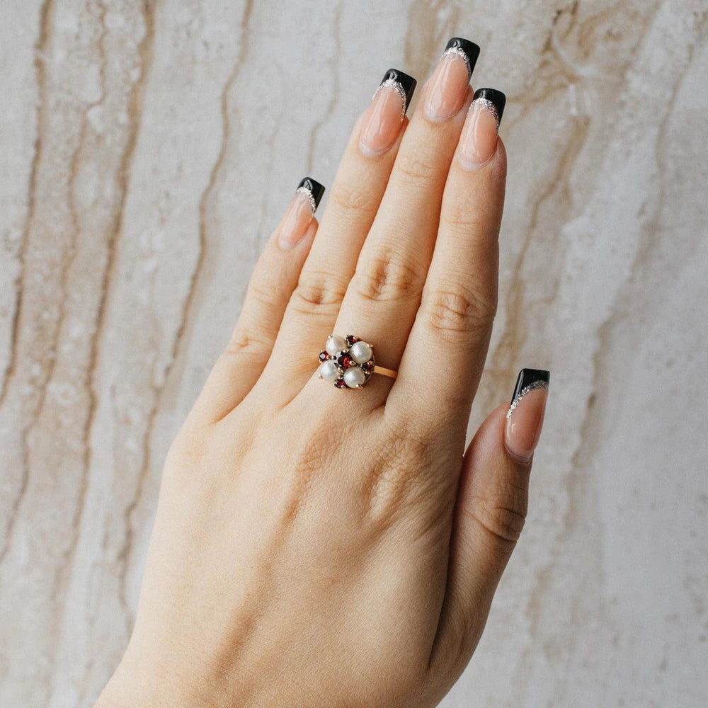 10K Yellow Gold Akoya Pearl & Garnet Ring