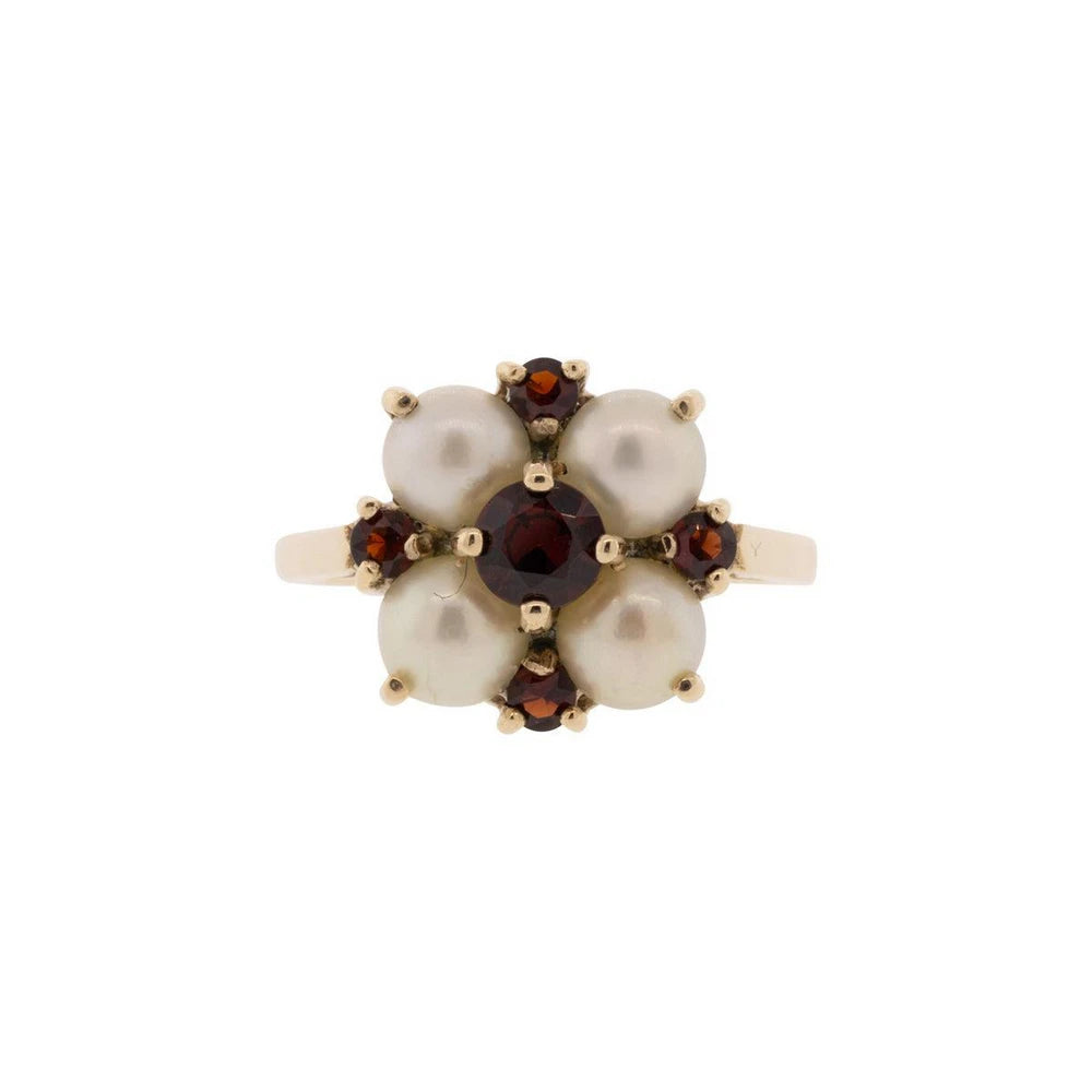 10K Yellow Gold Akoya Pearl & Garnet Ring