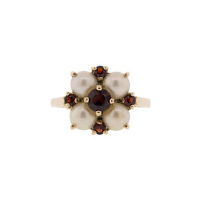10K Yellow Gold Akoya Pearl & Garnet Ring