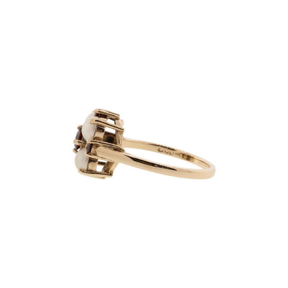10K Yellow Gold Akoya Pearl & Garnet Ring