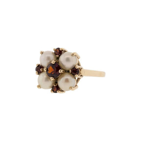 10K Yellow Gold Akoya Pearl & Garnet Ring