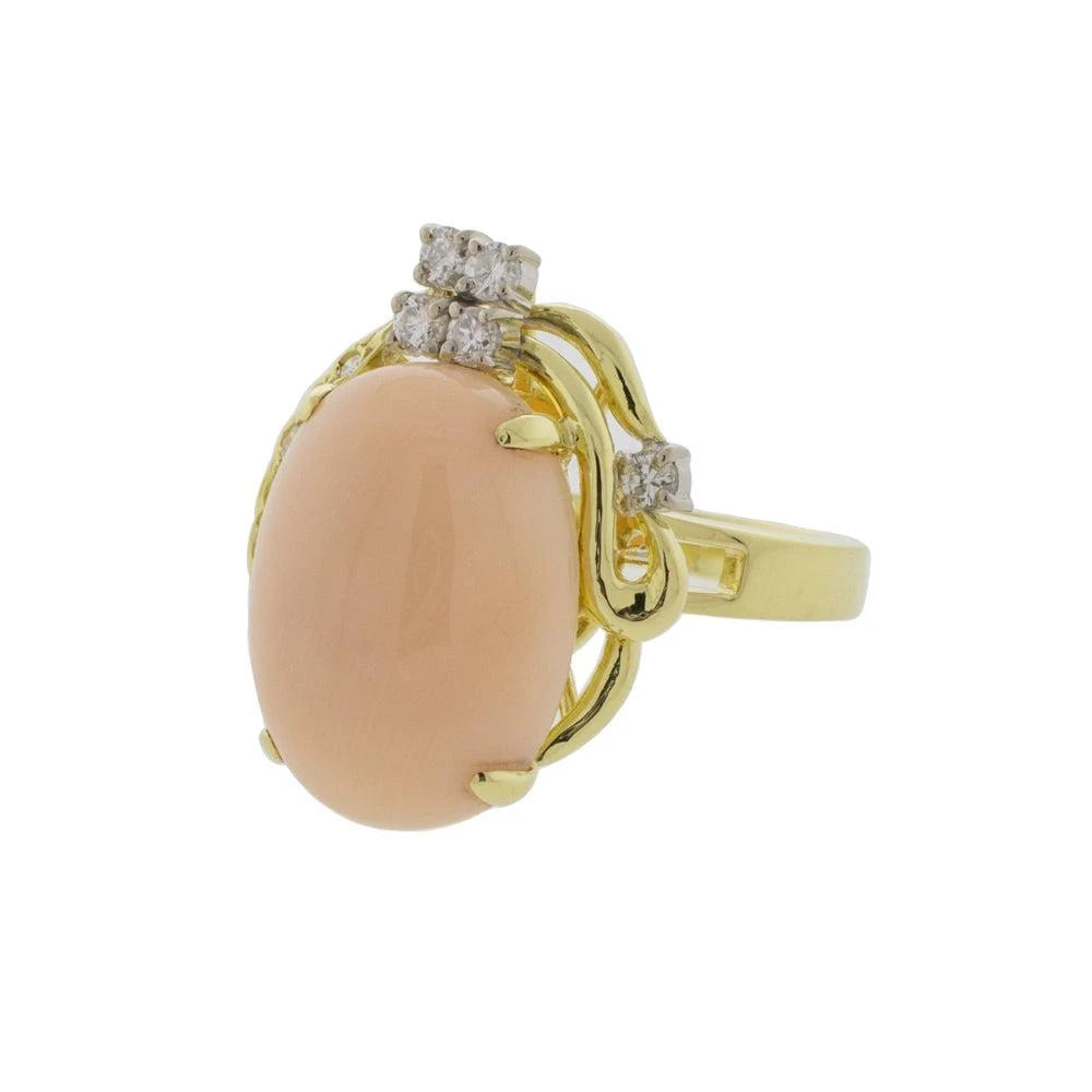 Angel Skin Coral and Diamond Asymmetrical Ring