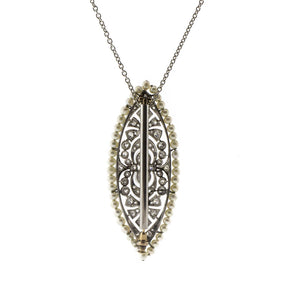 Art Deco Diamond & Pearl Platinum & Yellow Gold Brooch Necklace