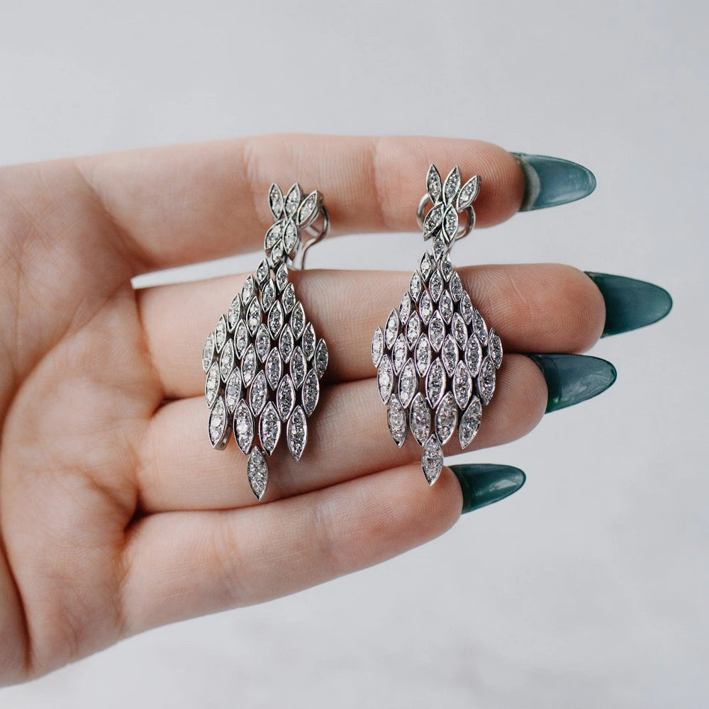 Art Deco Diamond Waterfall Dangle Earrings