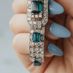 Platinum, 18K, And 9K White Gold Assembled Art Deco Indicolite Diamond Bracelet
