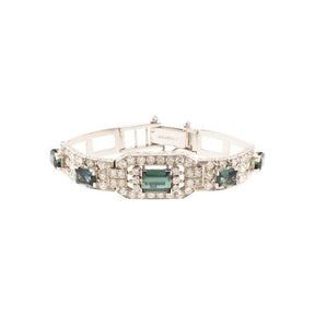 Platinum, 18K, And 9K White Gold Assembled Art Deco Indicolite Diamond Bracelet