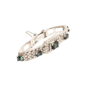 Platinum, 18K, And 9K White Gold Assembled Art Deco Indicolite Diamond Bracelet