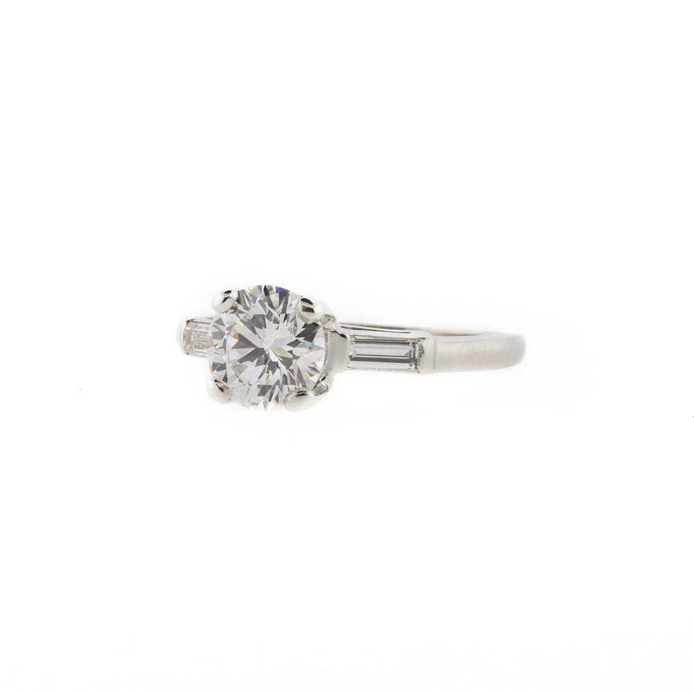 Art Deco Three Stone Round Brilliant & Baguette Diamond Ring