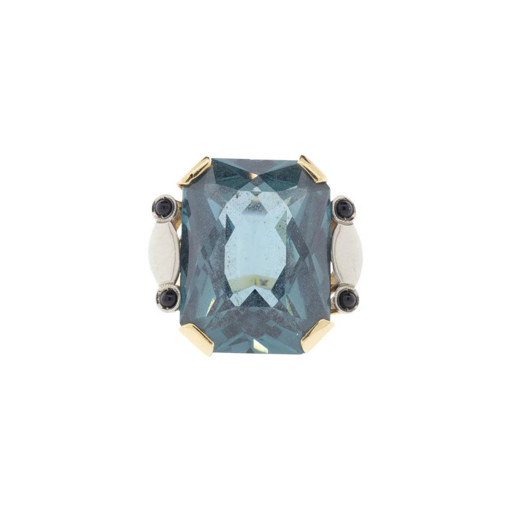 14K Yellow Gold Art Deco Synthetic Spinel & Onyx Ring