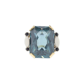 14K Yellow Gold Art Deco Synthetic Spinel & Onyx Ring