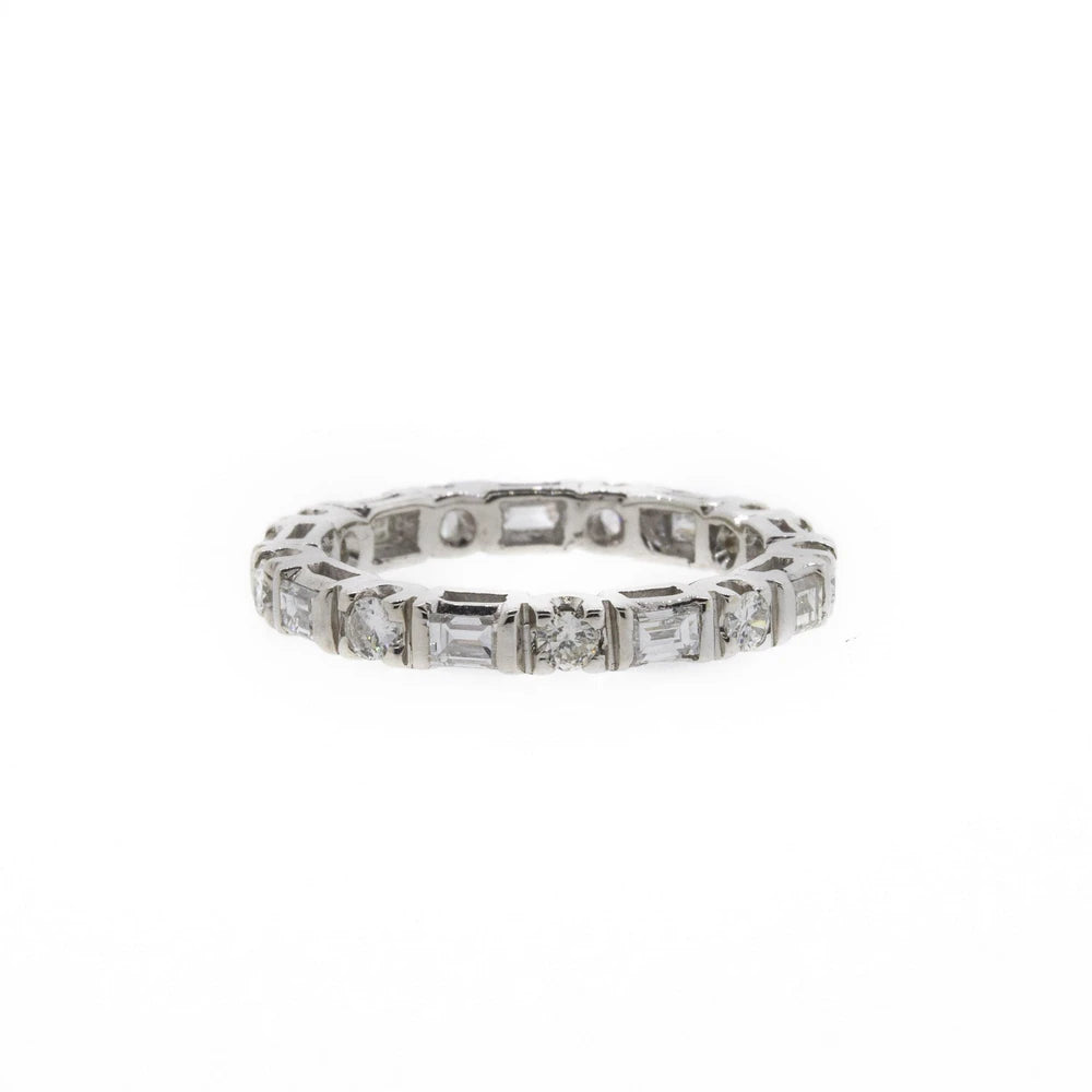 Baguette & Round Diamond White Gold Eternity Band