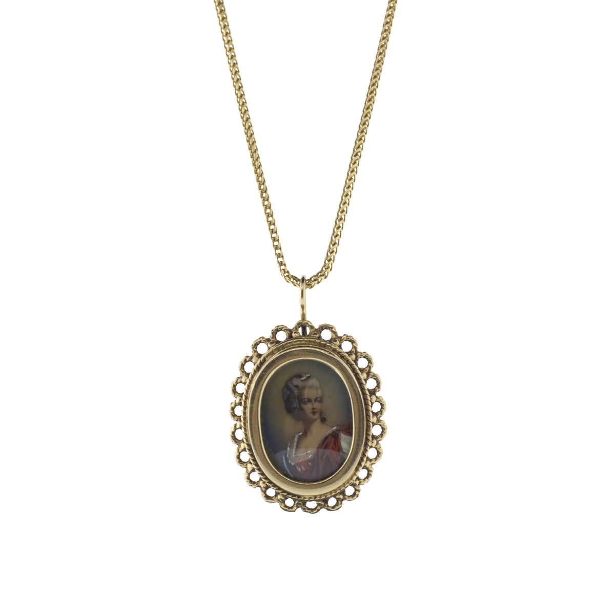 Victorian Revival Hand-Painted Cameo Portrait Pendant Necklace