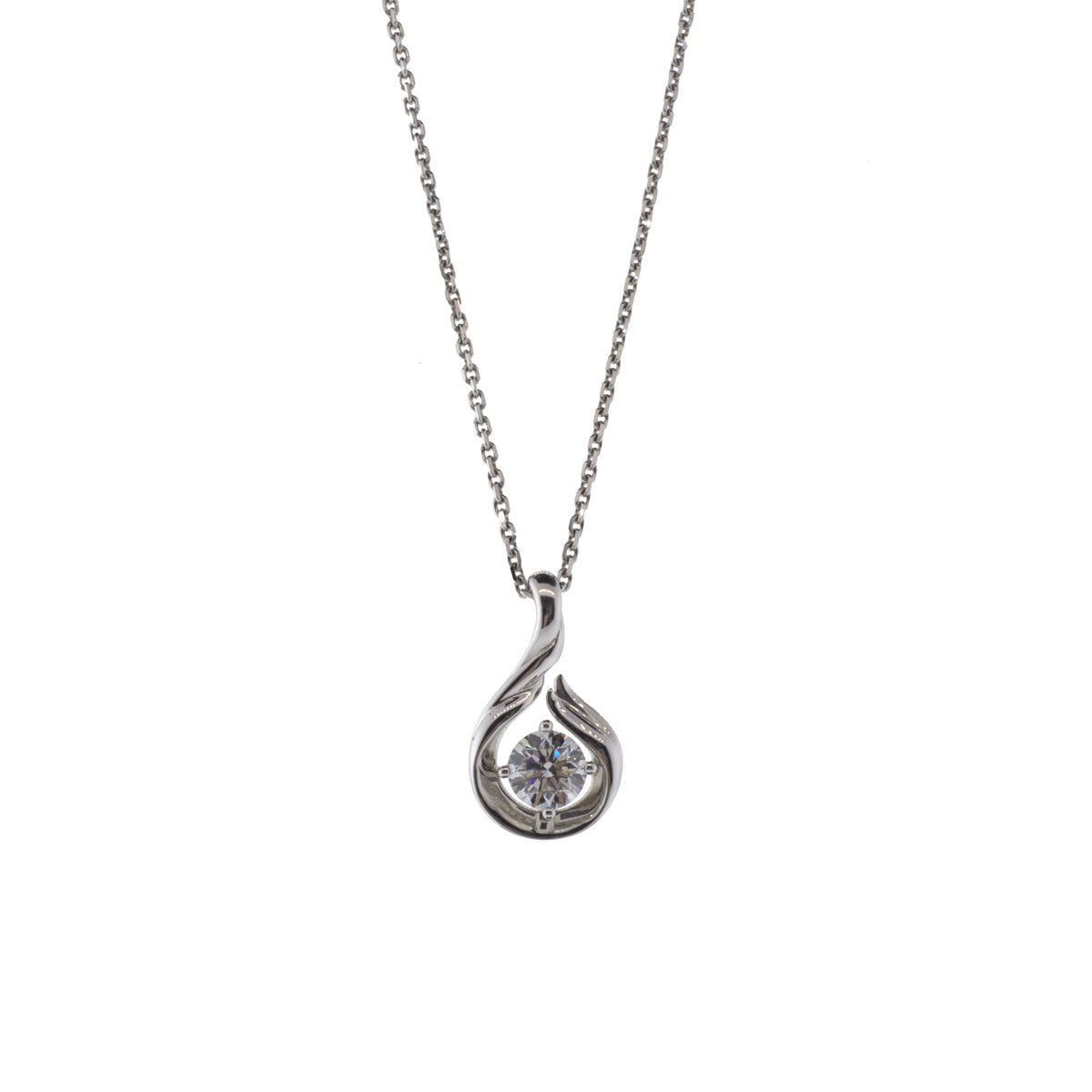 Freeform White Gold Solitaire Diamond Pendant Necklace