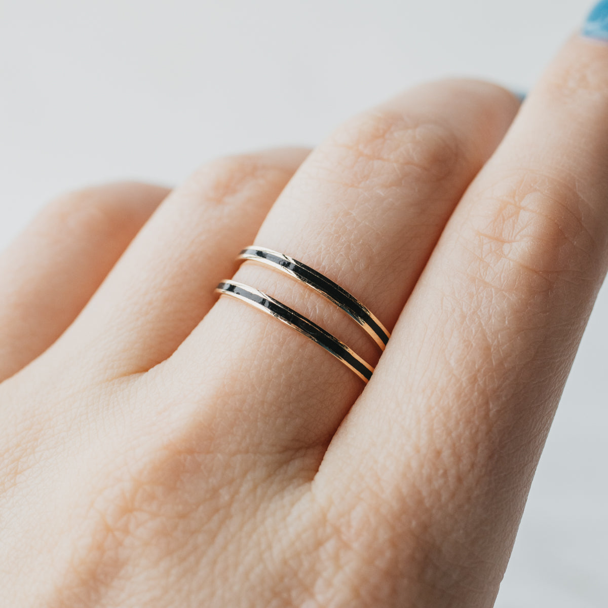 Thin Black Enamel Inlayed Wedding Band