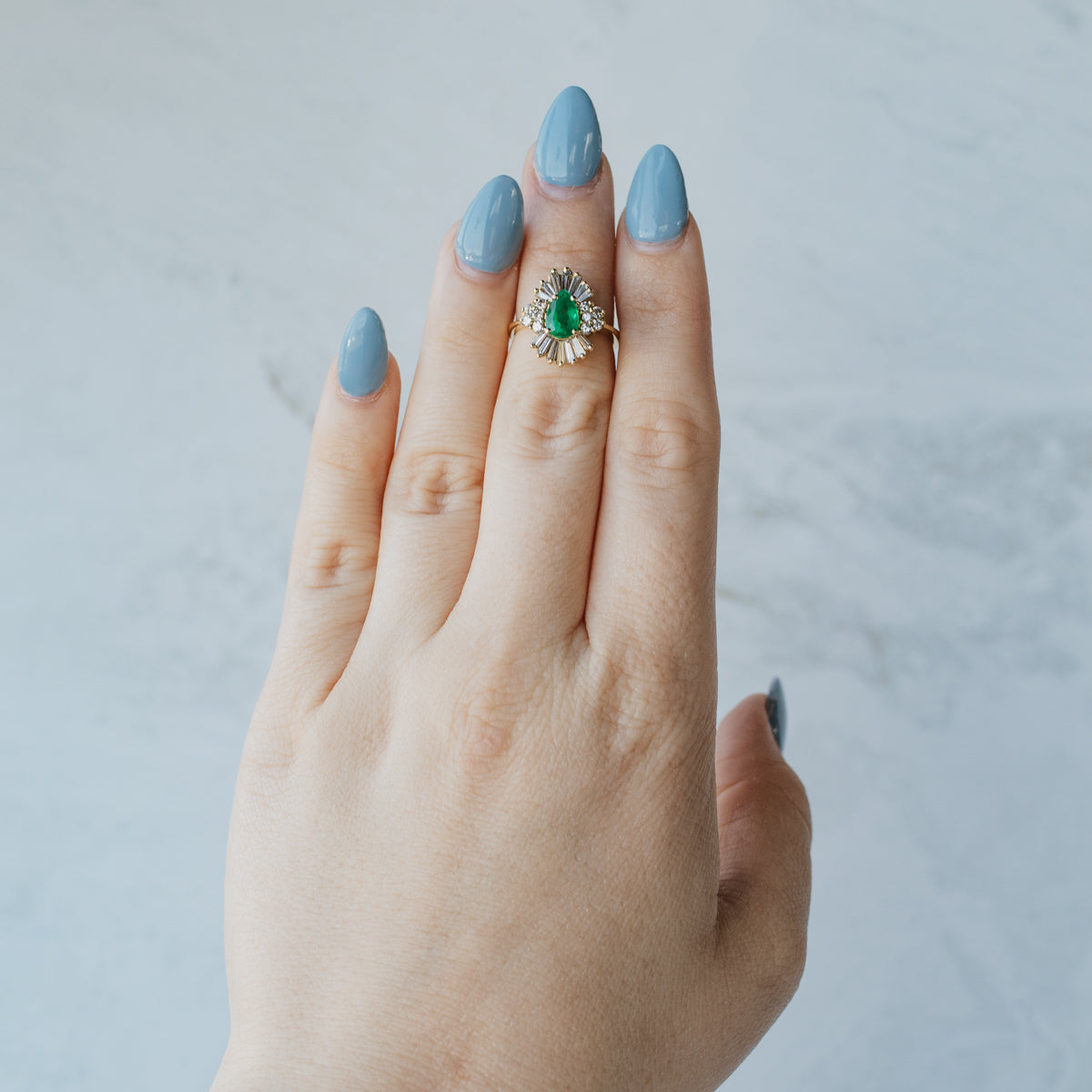 18K Yellow Gold Pear Cut Emerald & Diamond Ring