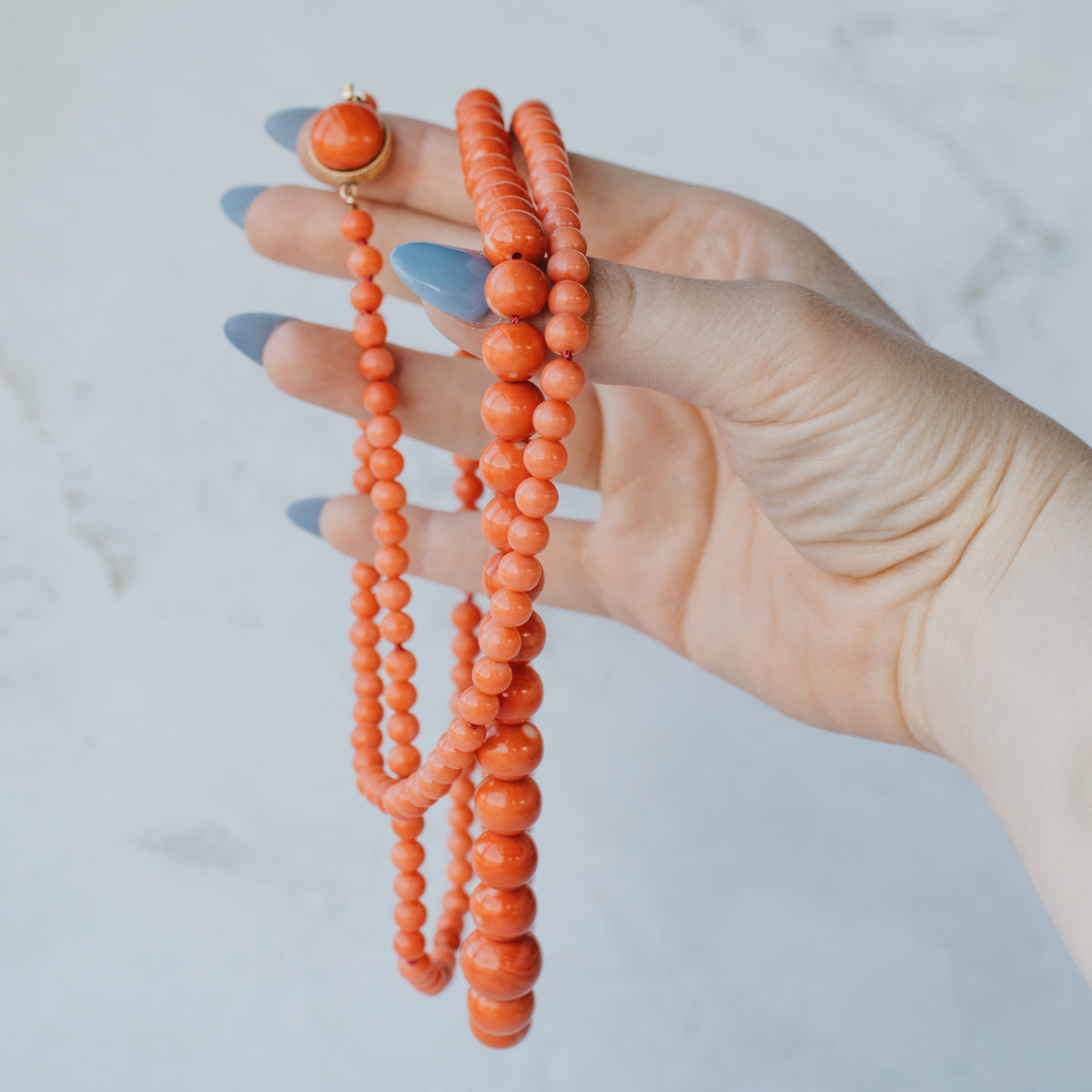 45" Graduated Natural Coral Bead Necklace With 14K Yellow Gold Clasp