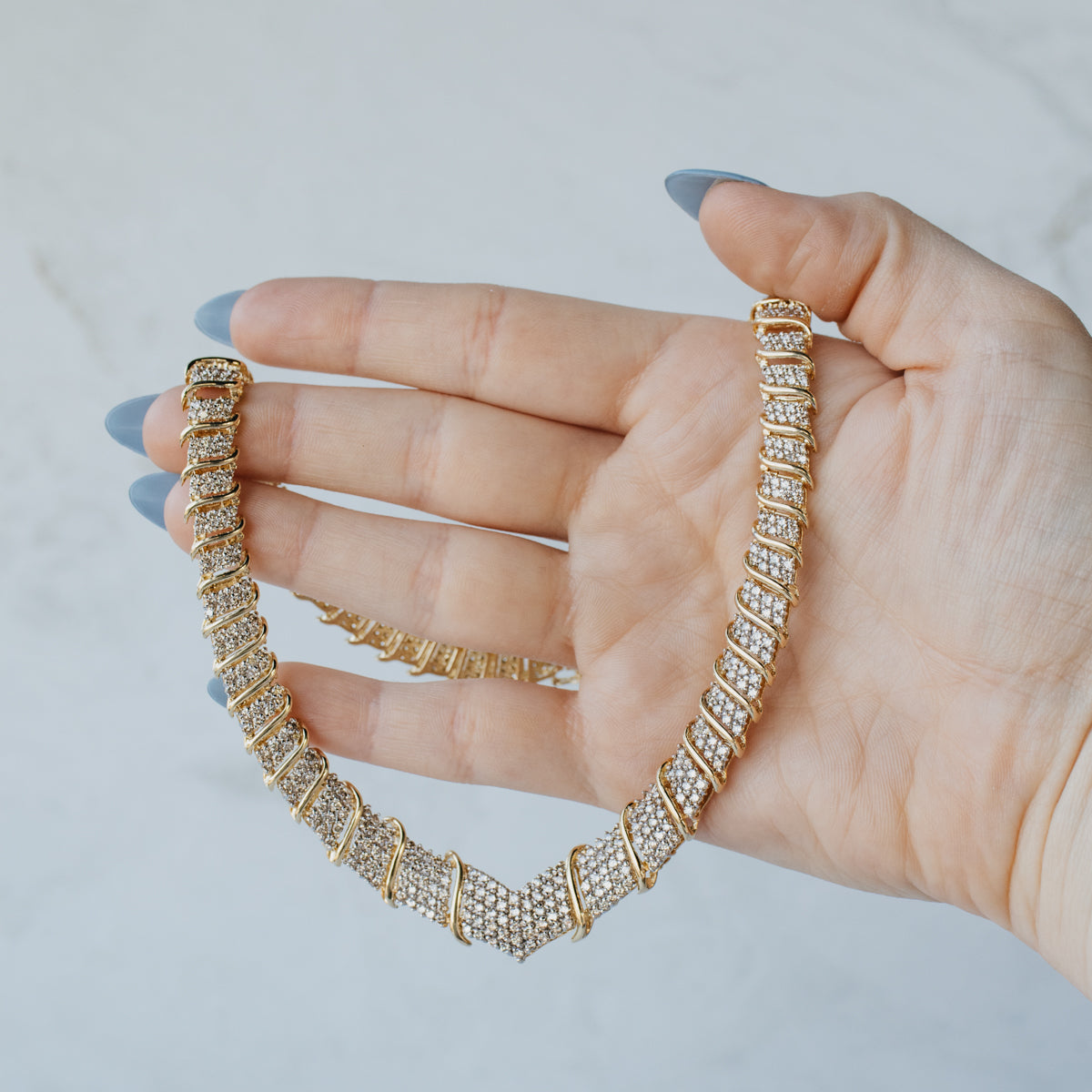14K Yellow Gold 16" Natural Diamond Chevron Necklace