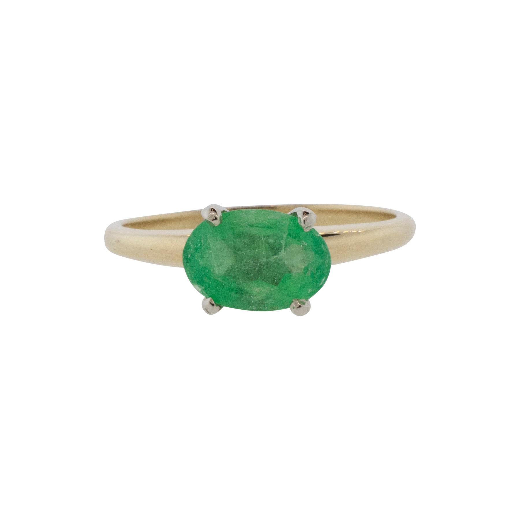 East-West Oval Emerald Solitaire Ring