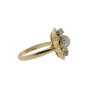 Golden Pearl and Diamond Petal Ring
