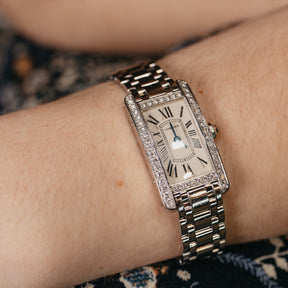 18KWG Cartier Diamond Face Tank Américaine Watch