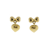 18K Bow and Heart Dangle Earrings