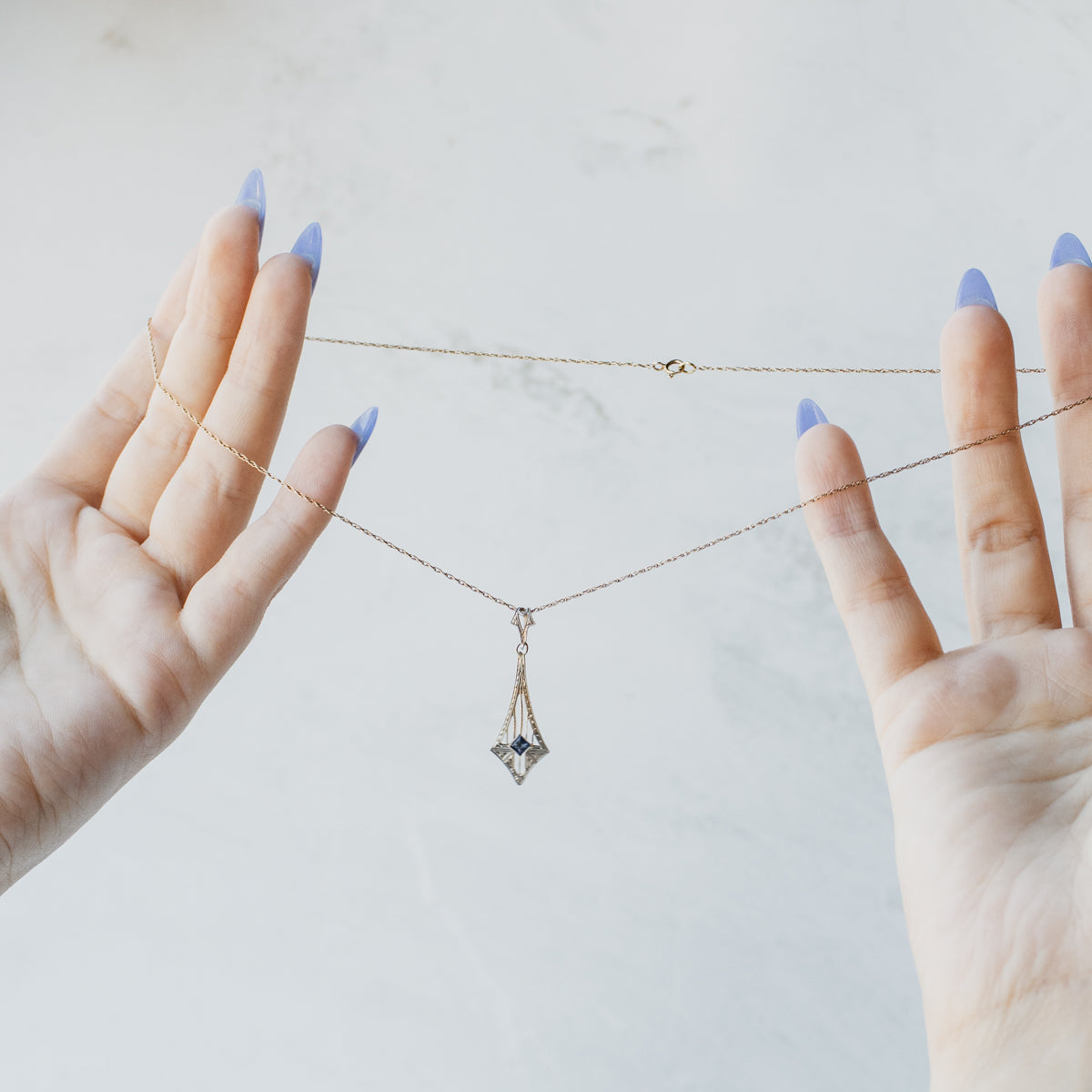 Late-Victorian Square Cut Blue Sapphire Pendant Necklace