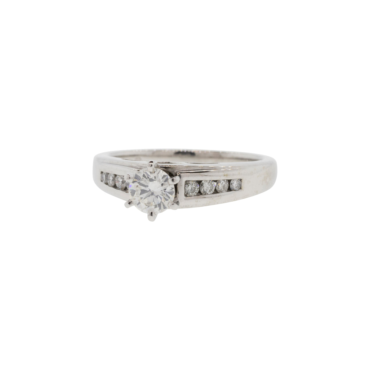 Channel Set Accented Solitaire Diamond Engagement Ring