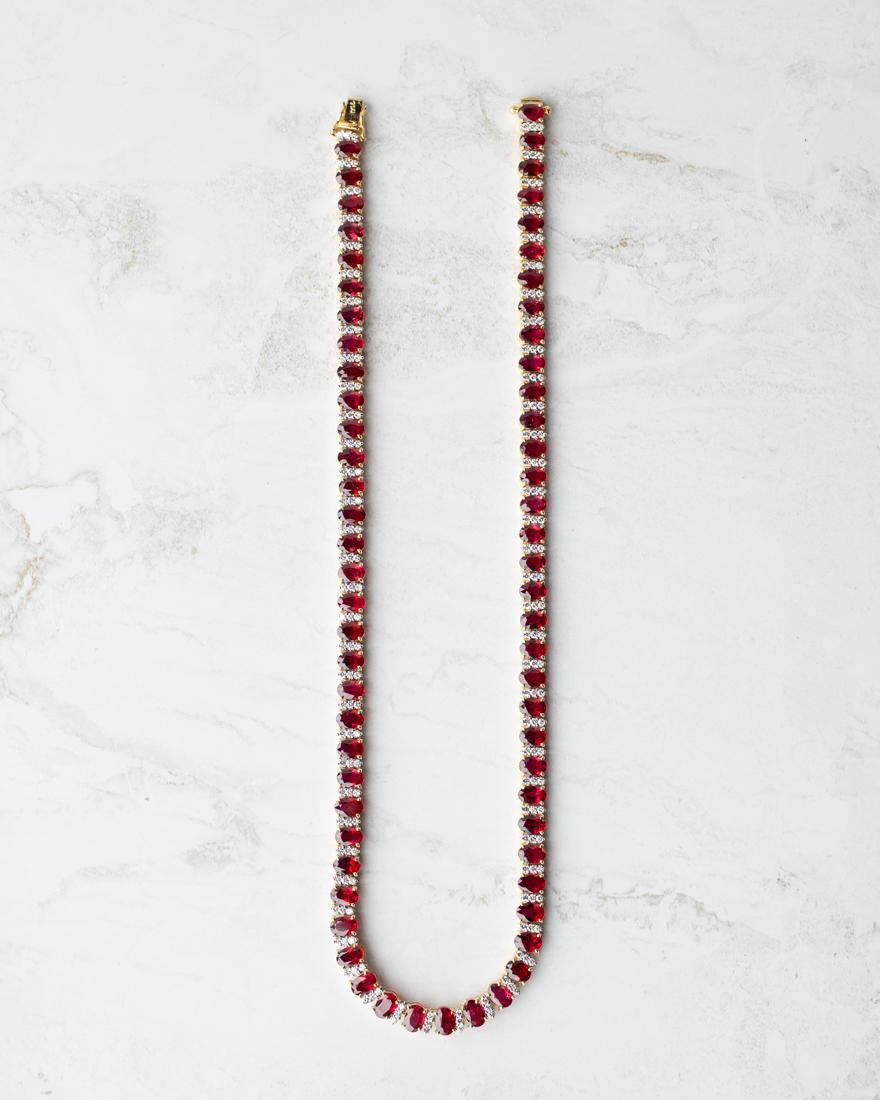 18k Gold 34.66ctw Ruby and Diamond Necklace