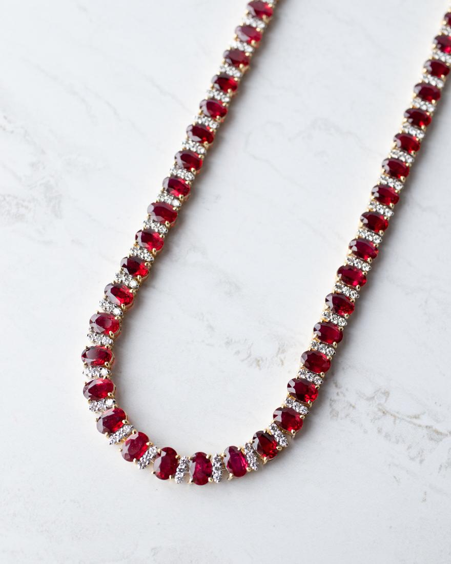 18k Gold 34.66ctw Ruby and Diamond Necklace