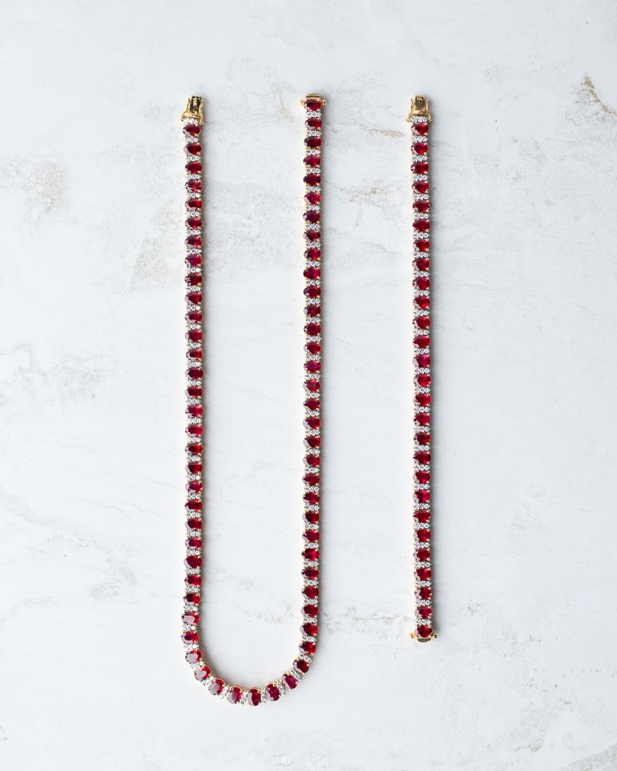 18k Gold 34.66ctw Ruby and Diamond Necklace