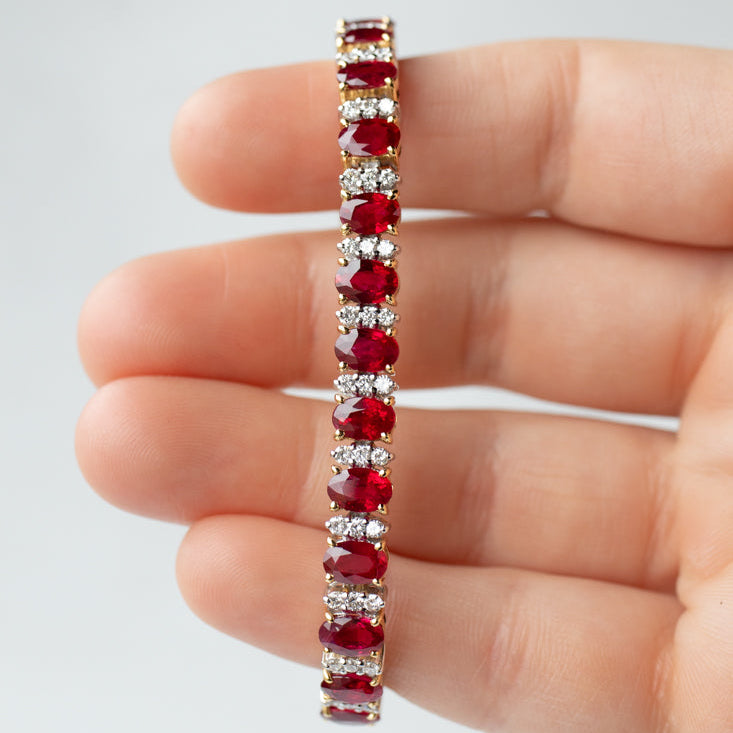 18K Yellow Gold 17.28ctw Burmese Ruby & 1.62ctw Diamond Bracelet