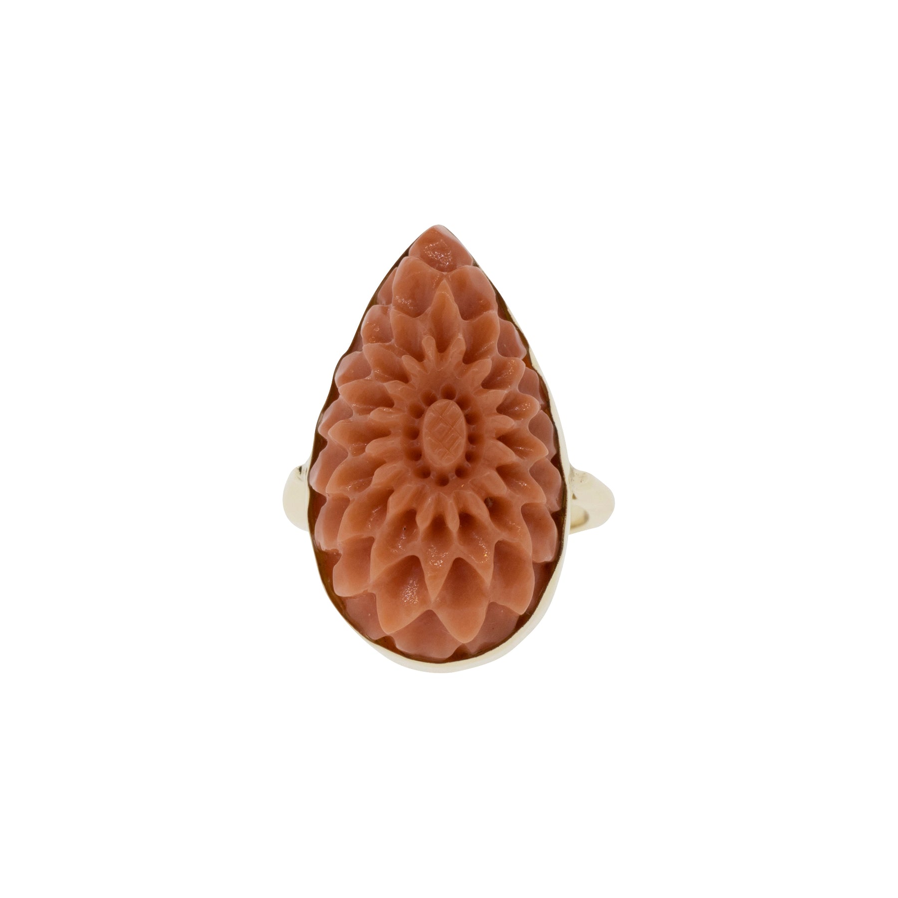 Carved Floral Antique Coral Ring