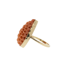 Carved Floral Antique Coral Ring