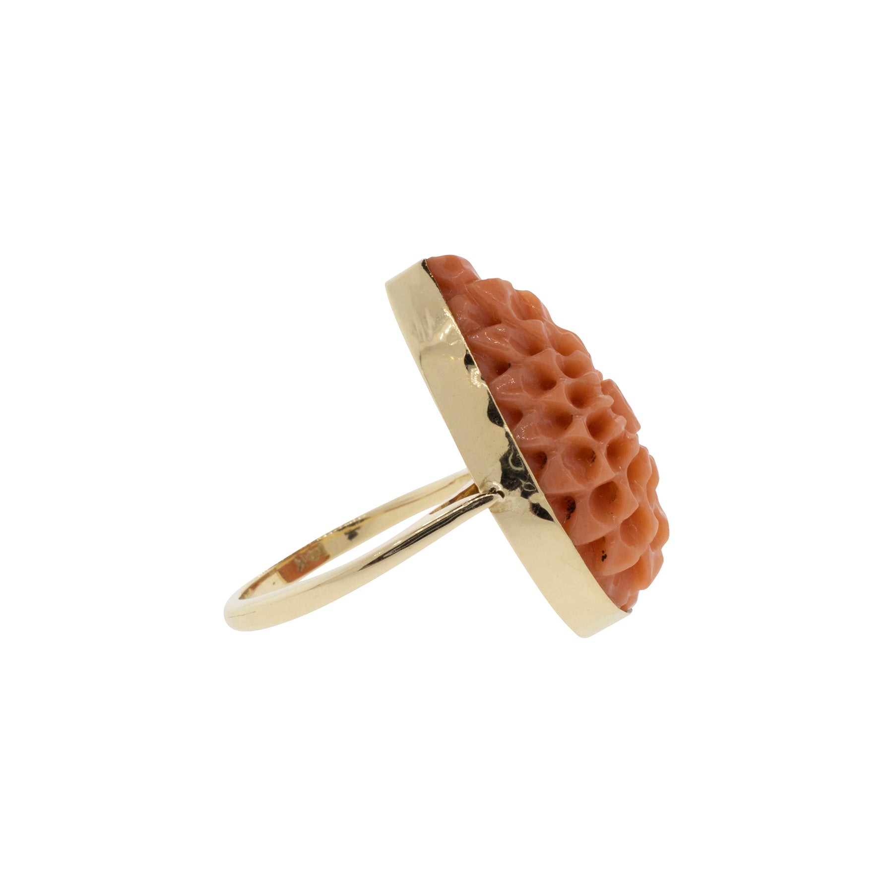 Carved Floral Antique Coral Ring