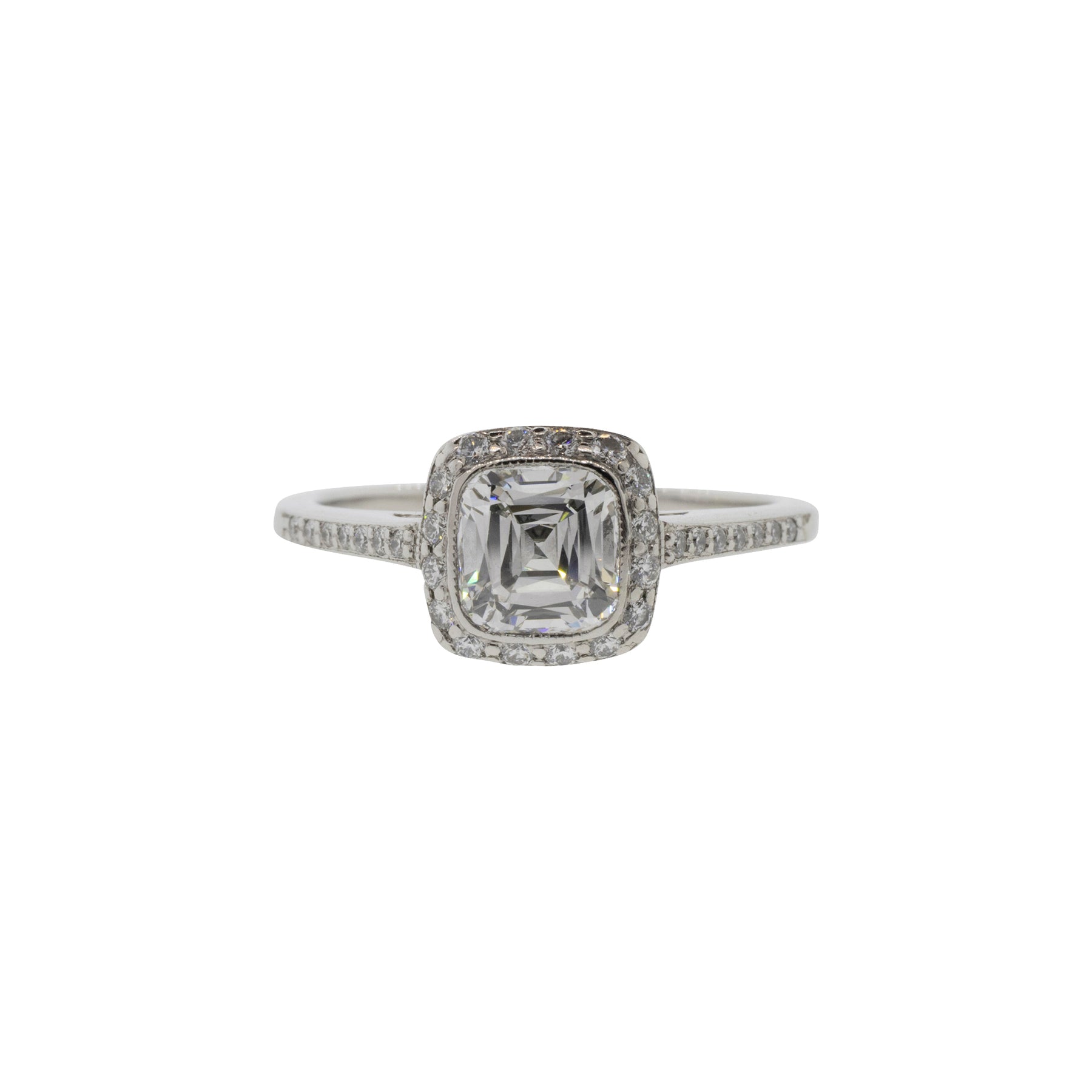 Platinum Tiffany & Co Cushion Cut Halo Engagment Ring