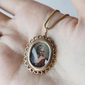 Victorian Revival Hand-Painted Cameo Portrait Pendant Necklace