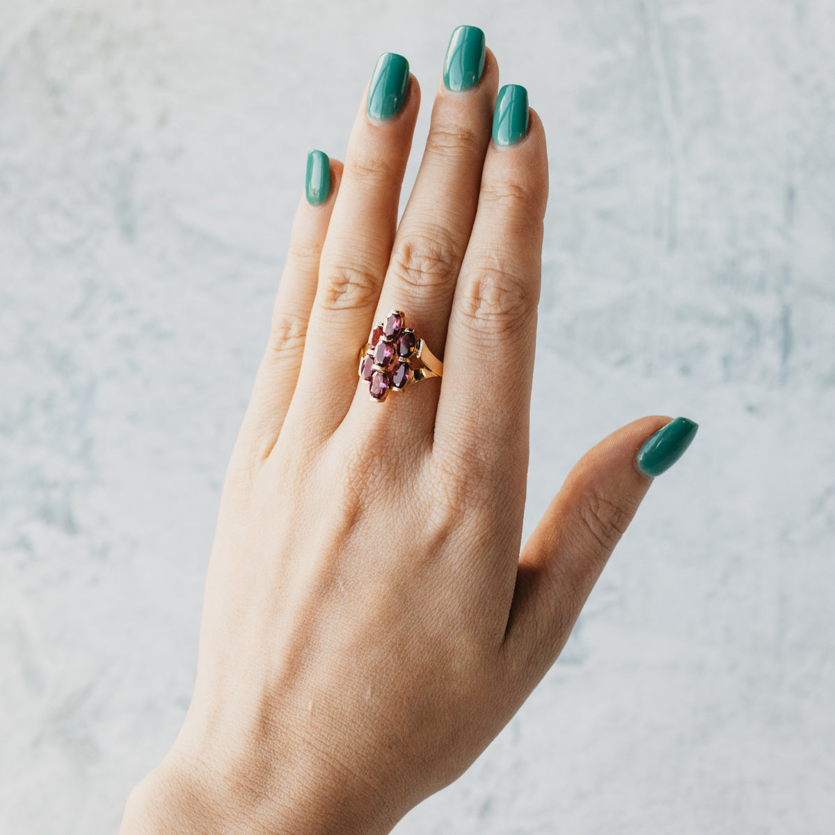 14K Yellow Gold Pink Tourmaline Cluster Ring