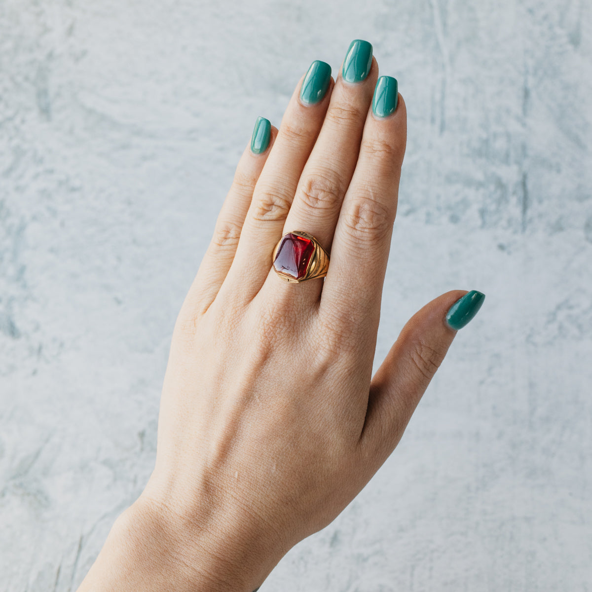 10K Yellow Gold Art Deco Lab Ruby Ring