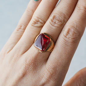 10K Yellow Gold Art Deco Lab Ruby Ring