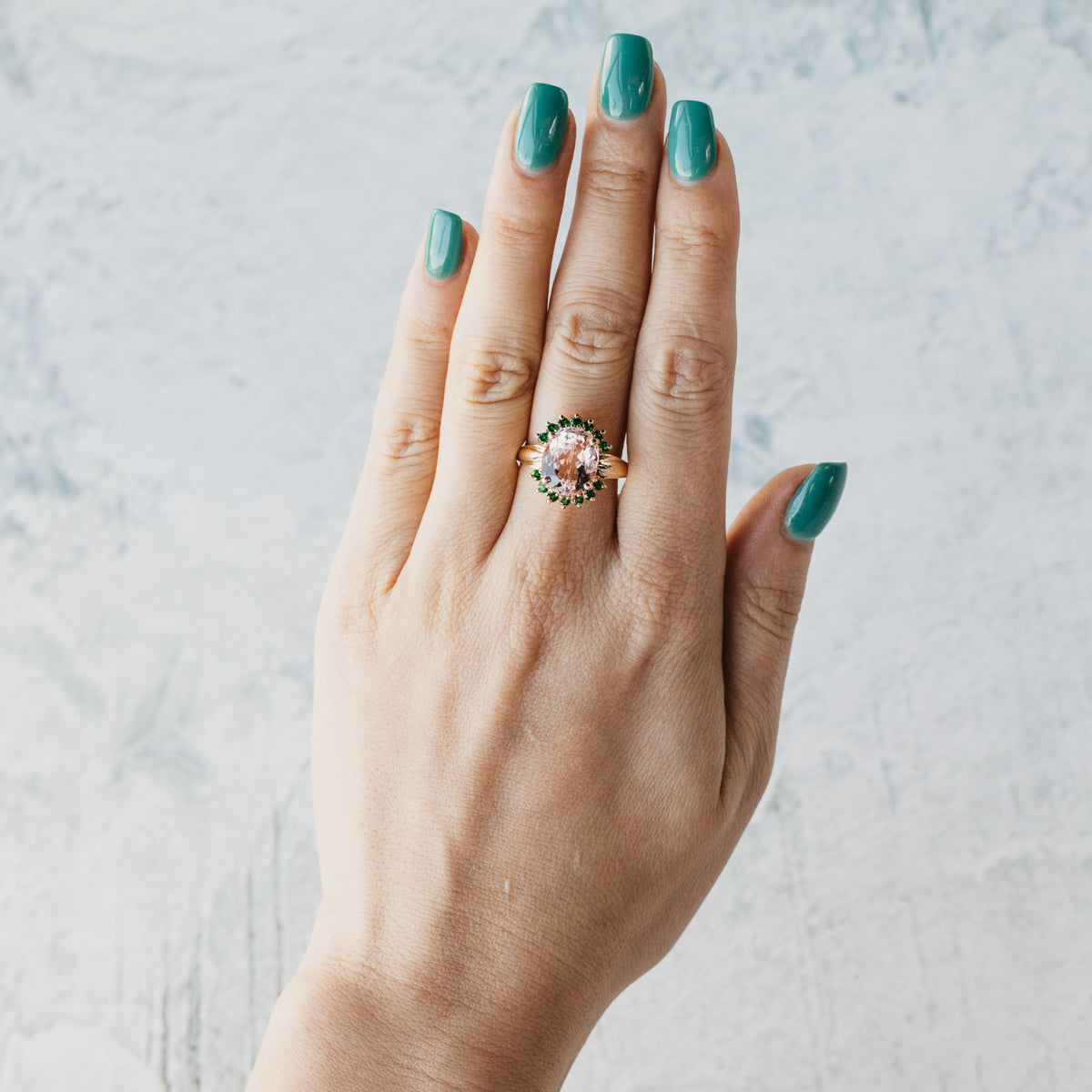 14K Yellow Gold Morganite & Tsavorite Ring