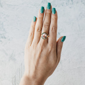 14K Yellow Gold Morganite & Tsavorite Ring